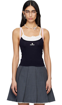 Navy Patchwork Knit Sling Camisole - SHUSHU/TONG