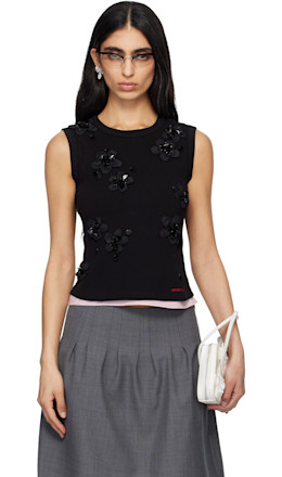 Black 3D Flower Tank Top