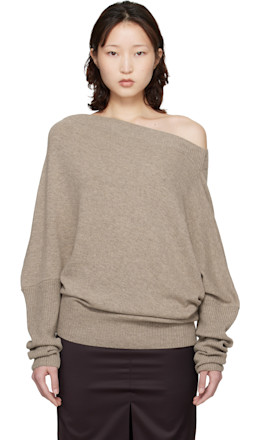 Taupe Merino Wool Off-Shoulder Sweater - Cordera