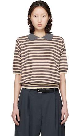 Gray & Off-White Organic Cotton Striped Polo - Cordera