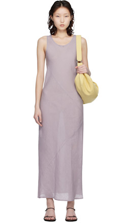 Purple Fine Linen Larva Midi Dress - Baserange