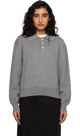 Gray Cashmere Collared Polo - Dunst
