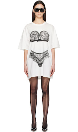 White Trompe L'Oeil Tall Tee Minidress - VAQUERA