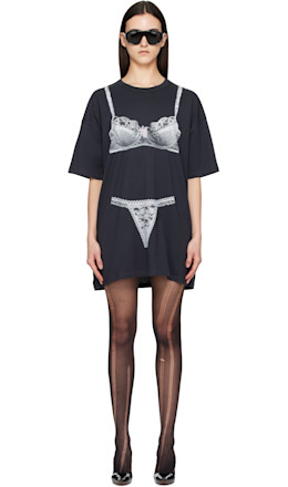 Black Trompe L'Oeil Tall Tee Minidress