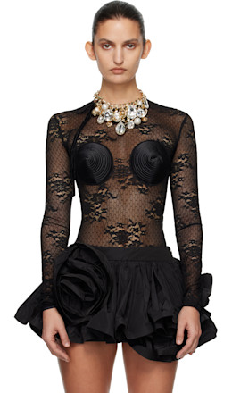 Black Lace Bullet Bra Bodysuit - VAQUERA