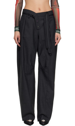 Gray Strapped Baggy Suit Trousers - Ottolinger