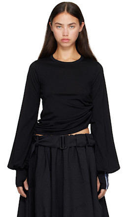 Black Wool Cinched Drape Long Sleeve T-shirt - Y-3