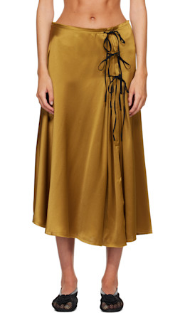 Khaki Satin Midi Skirt - GANNI