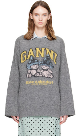 Gray Brushed Alpaca Mushroom Teddy Oversized Sweater