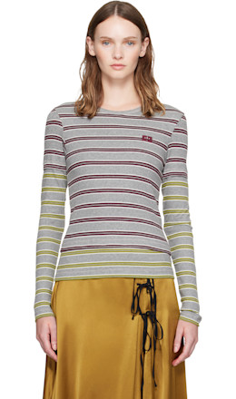 Gray & Red Double Stripe Long-Sleeve T-shirt