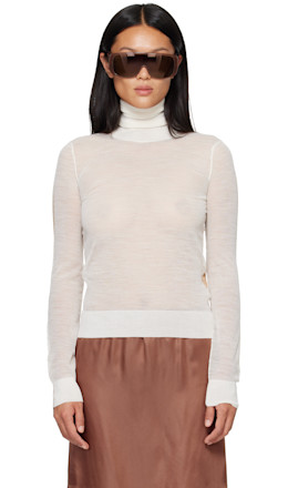 White & Beige Front Back Pullover Turtleneck - MM6 Maison Margiela