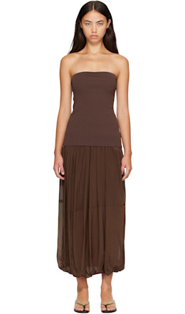 Brown Strapless Balloon Hem Maxi Dress - St. Agni