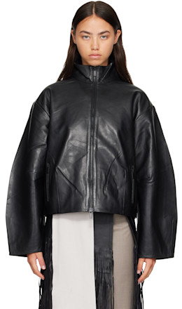 Black Cocoon Zip Leather Jacket - St. Agni