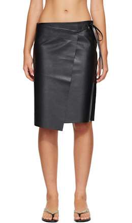 Black Leather Everyday Wrap Midi Skirt - St. Agni