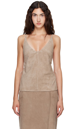 Taupe Suede Low Back Tie Top