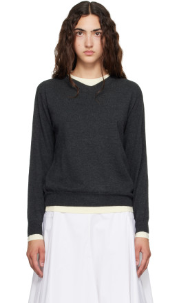 Gray Superfine Wool Layered V-Neck Sweater - TONYWACK
