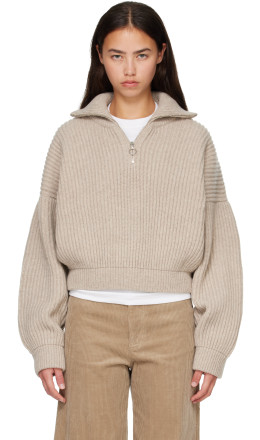 Beige Rowan Rib Half Zip Sweater - &Daughter