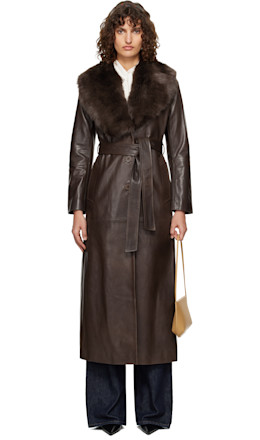 Brown Dakota Glamorous Leather Coat - Nour Hammour