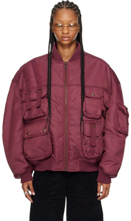 Burgundy Aviator Bomber Jacket - LU'U DAN