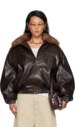 Brown Faux-Leather Cargo Flight Jacket - LU'U DAN