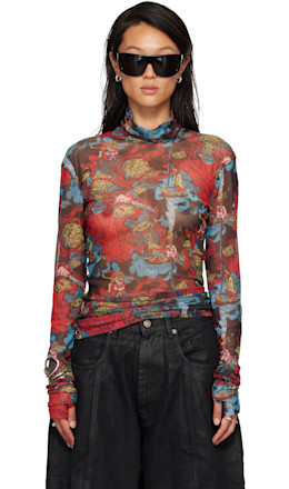 Red Masked Mesh Turtleneck - LU'U DAN