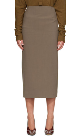 Taupe Pencil Midi Skirt - Mugler
