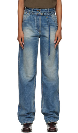 Blue Belted Wide-Leg Jeans - Dries Van Noten