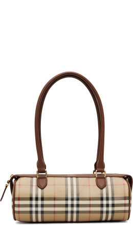 Beige Mini Check Barrel Bag Beige Mini Check Barrel Bag