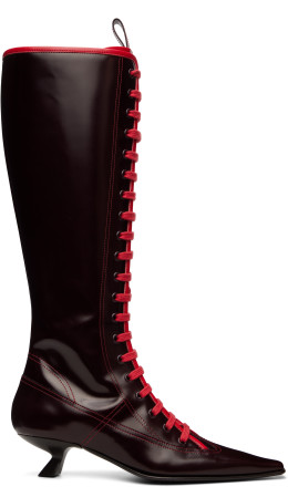 Brown Leather Lace-Up Tall Boots - Marni