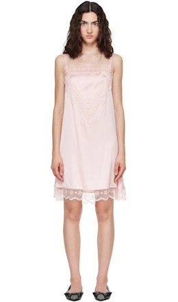 Pink Square Neck Lace Trim Minidress - Simone Rocha