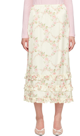 White Ruffle Frill Hem Easy Midi Skirt - Simone Rocha