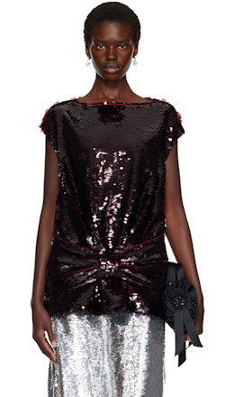 Burgundy Boxy Peplum Bow Detail Top - Simone Rocha
