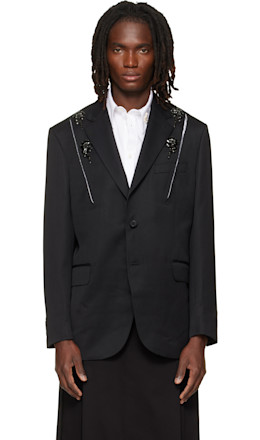 Black Embellished Structured Slash Blazer - Simone Rocha