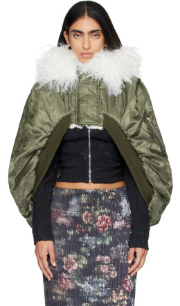 Khaki Jacquard Bomber Cape - Petra Fagerstrom