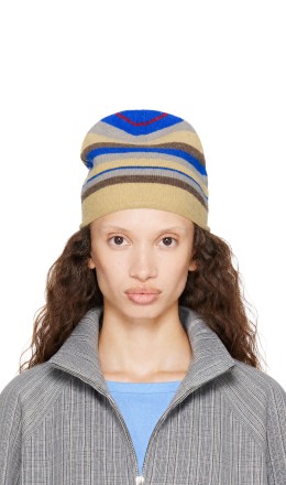 Beige Striped 'Stoner' Beanie - Edward Cuming