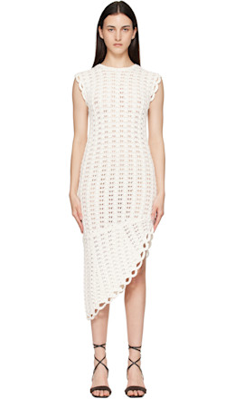 White Malena Ruffled Crochet Midi Dress - Loulou de Saison