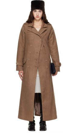 SSENSE Exclusive Brown Wool Column Coat - Kanika Agarwal