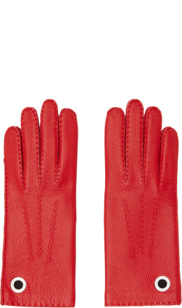 Red Grained Leather Gloves - AMI Paris