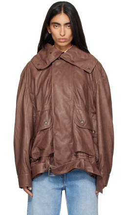 Brown Isa Leather Flight Jacket - Calvin Klein Collection