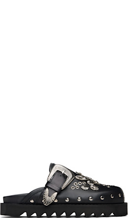 Black Eyelet Metal Sabot Loafers - Toga Pulla