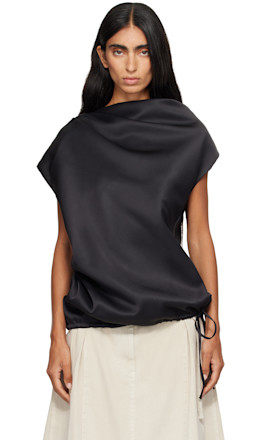 Black Soft Draped Asymmetric Top - LE17SEPTEMBRE
