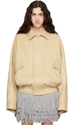 Yellow Leather Bomber Jacket - ABRA