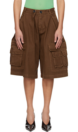 Brown Pleated Cargo Shorts - ABRA