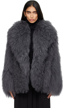 Gray Oversized Shearling Coat - Yves Salomon