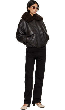Brown Leather Pilot Blouson Jacket - LEMAIRE