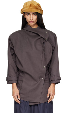 Brown Drop Collar Half Trench Jacket - OPEN YY