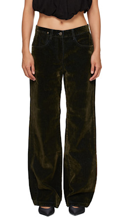 Khaki Velvet Denim Curved Jeans - OPEN YY
