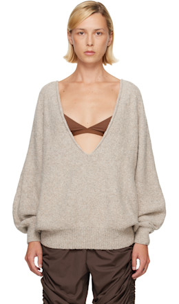 Beige Soar V Neck Sweater - Baserange