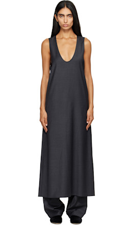 Gray Wool Silk Sleeveless Onepiece Maxi Dress - ssstein