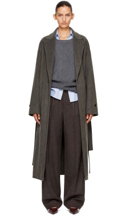 Taupe Doeskin Oversized Peak Lapel Chester Coat - ssstein